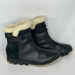 Sorel Harlow Ankle Books Black‎ Leather Suede Waterproof Sherpa Sz 7